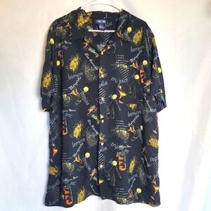 Cherokee Men's Black Hawaiin Margarita Drink Theme Short Sleeve Shirt Size 2XL